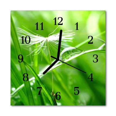 Glass Kitchen Clock Grass flowers & plants green