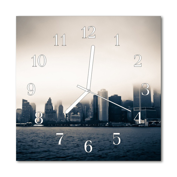 Glass Kitchen Clock Skyline city black & white