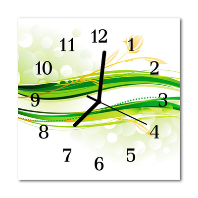 Glass Kitchen Clock Abstract lines art green