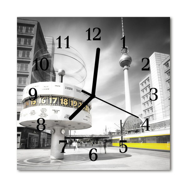 Glass Kitchen Clock Berlin city black & white