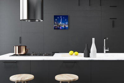 Glass Kitchen Clock Skyline city blue