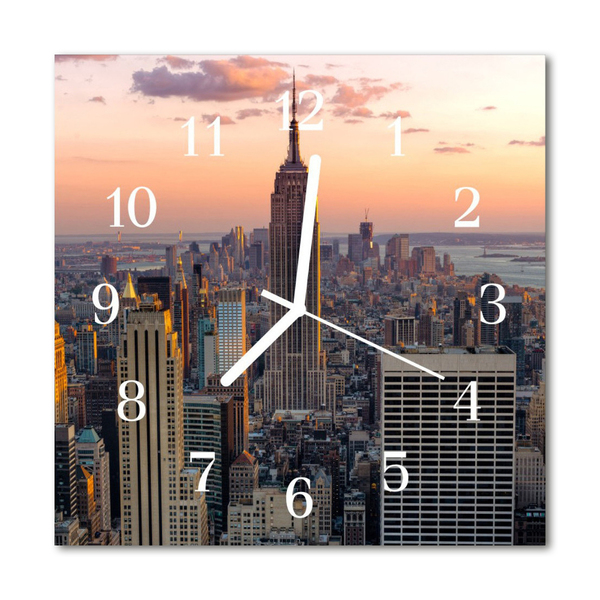 Glass Kitchen Clock Skyline city grey