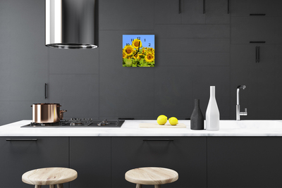 Glass Kitchen Clock Sunflowers flowers & plants yellow