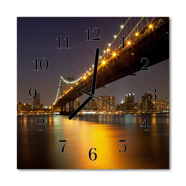 Glass Kitchen Clock Bridge skyline city multi-coloured