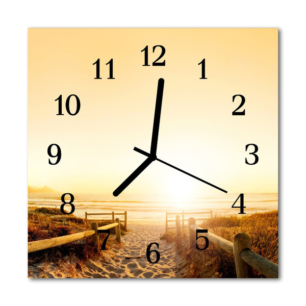 Glass Kitchen Clock Beach path landscape beige