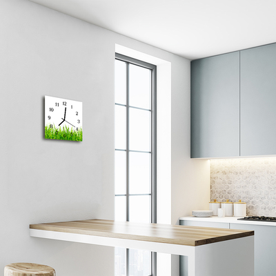 Glass Kitchen Clock Grass flowers & plants green