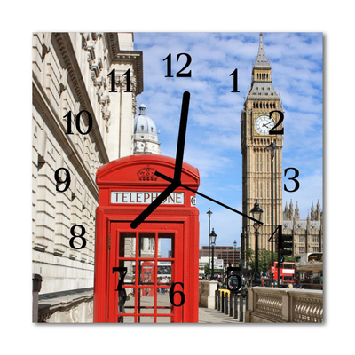 Glass Kitchen Clock Red telephone box city multi-coloured