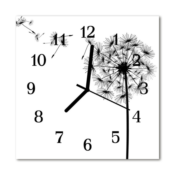 Glass Kitchen Clock Dandelion flowers & plants black & white