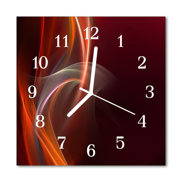 Glass Kitchen Clock Abstract lines art red, orange