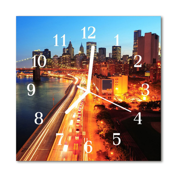 Glass Kitchen Clock Skyline city orange