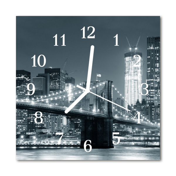 Glass Kitchen Clock Skyline bridge city black & white