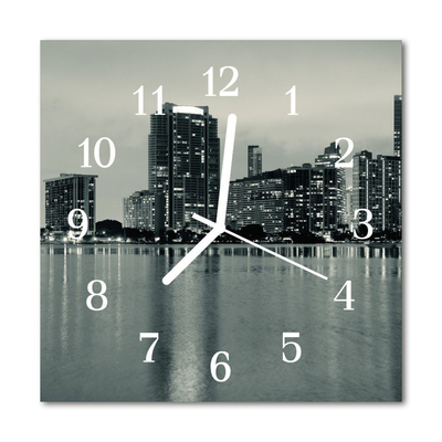 Glass Kitchen Clock Skyline city grey