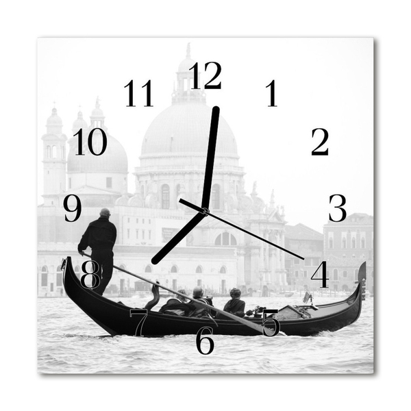 Glass Kitchen Clock Venice boat city black & white