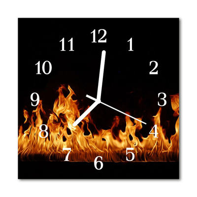 Glass Kitchen Clock Fire nature orange, black