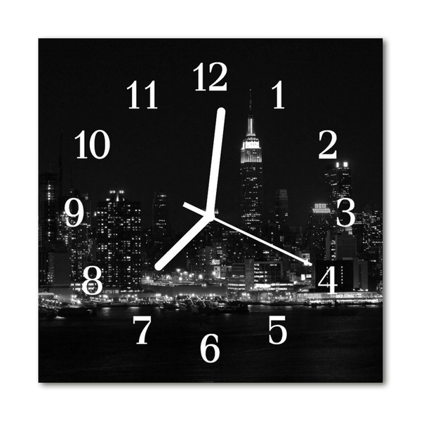 Glass Kitchen Clock Skyline city black