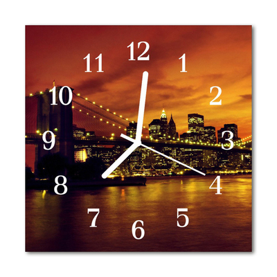 Glass Kitchen Clock Skyline bridge city orange