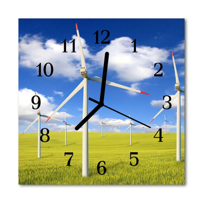 Glass Kitchen Clock Wind farm landscapes green, blue