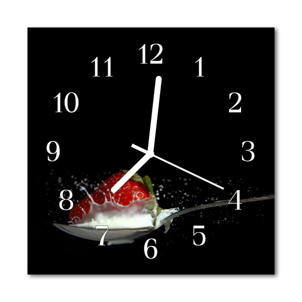 Glass Kitchen Clock Strawberry food and drinks black, red