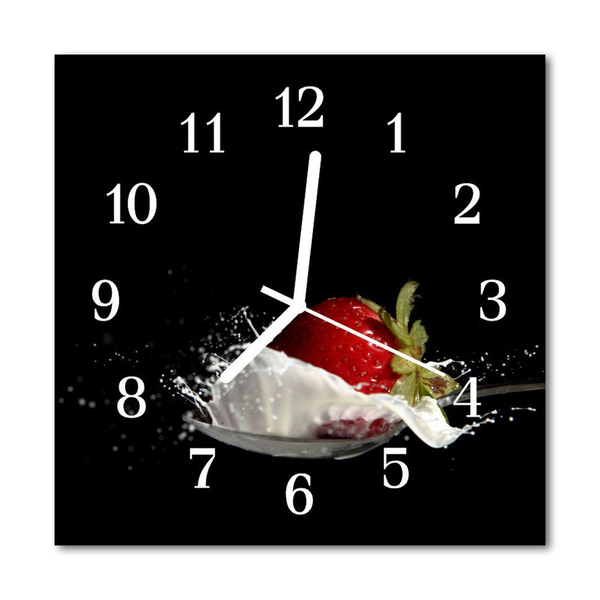 Glass Kitchen Clock Strawberry food and drinks black, red