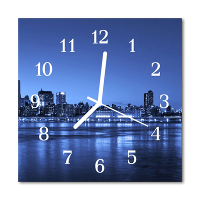 Glass Kitchen Clock Skyline city blue