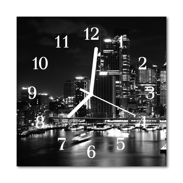 Glass Kitchen Clock Skyline city black & white