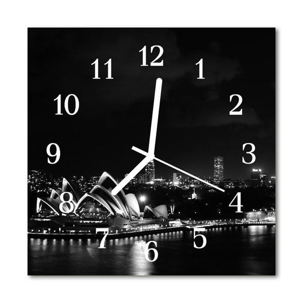 Glass Kitchen Clock Sydney skyline city black & white