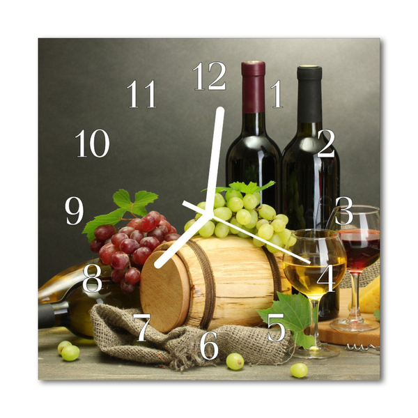 Glass Kitchen Clock Wine grapes food and drinks multi-coloured