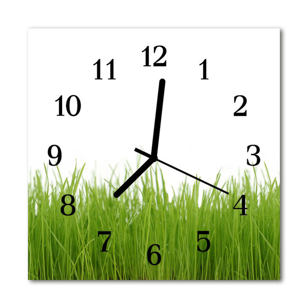 Glass Kitchen Clock Grass nature green