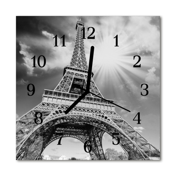 Glass Kitchen Clock Eiffel tower paris city black & white