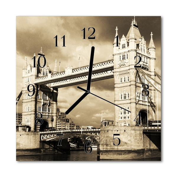 Glass Kitchen Clock Bridge london city sepia