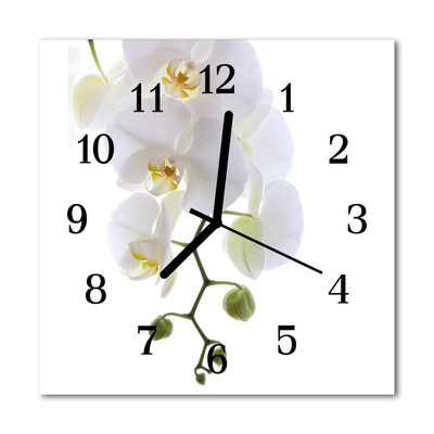 Glass Kitchen Clock Orchid flowers & plants white