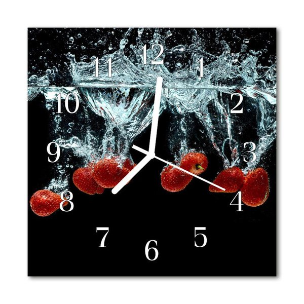 Glass Kitchen Clock Strawberries food and drinks red, black