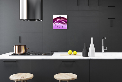 Glass Kitchen Clock Abstract lines art purple