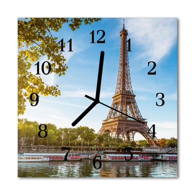 Glass Kitchen Clock Eiffel tower paris city brown, blue