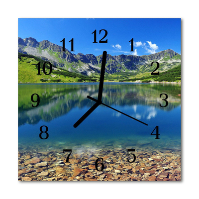 Glass Kitchen Clock Mountains lake landscapes blue, green