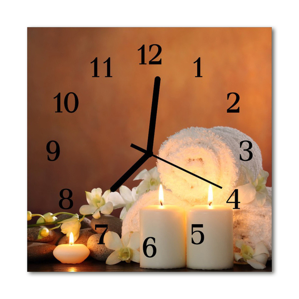 Glass Kitchen Clock Spa candles health white, orange