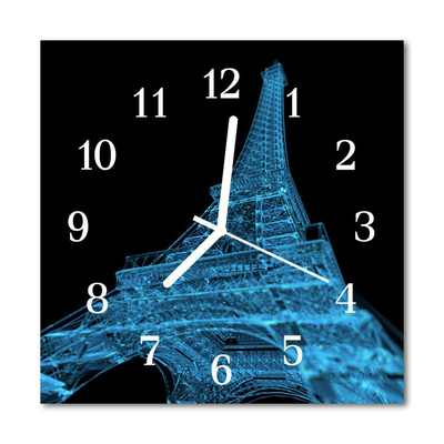 Glass Kitchen Clock Eiffel tower paris city blue, black