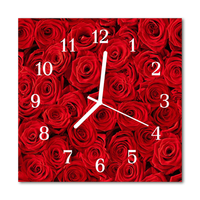 Glass Kitchen Clock Roses flowers & plants red