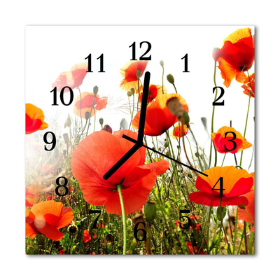 Glass Kitchen Clock Poppies flowers & plants red, green