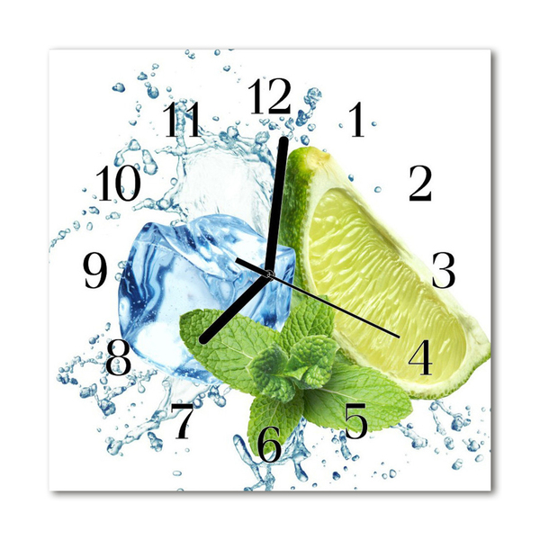 Glass Kitchen Clock Lime mint fruit spices green