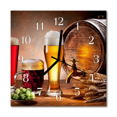 Glass Kitchen Clock Beer barrel food and drinks brown