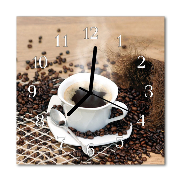 Glass Kitchen Clock Cup of coffee food and drinks brown