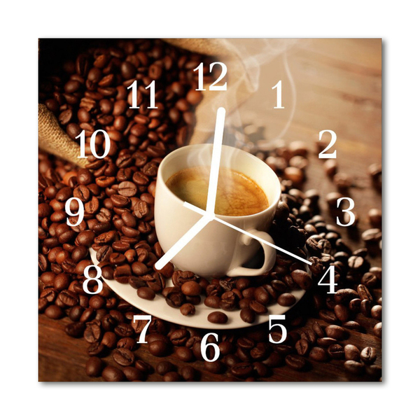 Glass Kitchen Clock Cup of coffee food and drinks brown