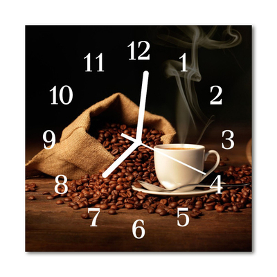 Glass Kitchen Clock Coffee beans food and drinks brown