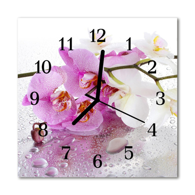 Glass Kitchen Clock Orchid flowers pink