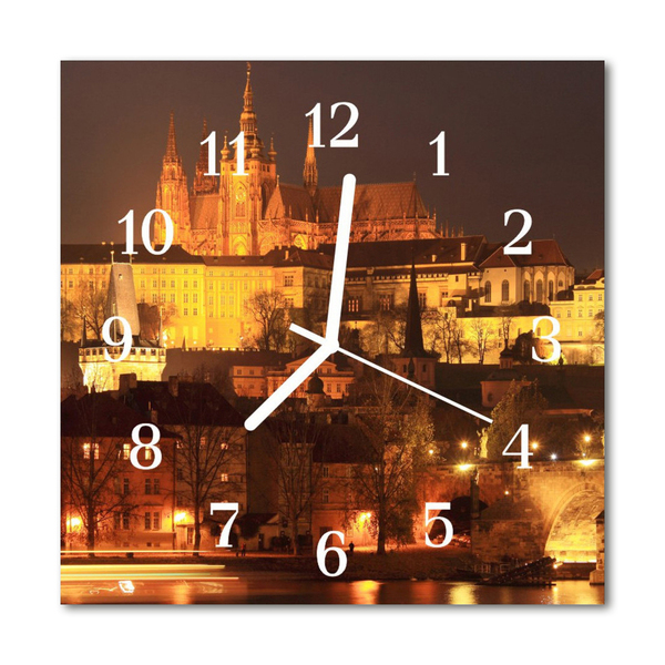 Glass Kitchen Clock Prague towns yellow