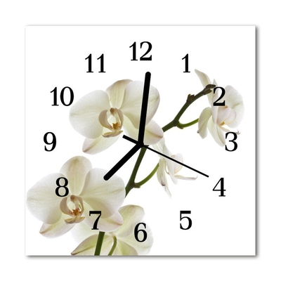 Glass Kitchen Clock Orchid flowers white