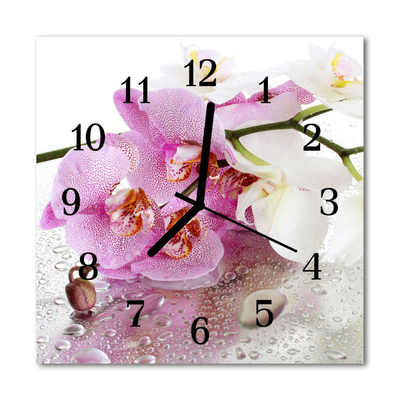 Glass Kitchen Clock Orchid flowers pink