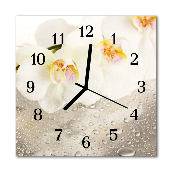 Glass Kitchen Clock Orchid flowers white