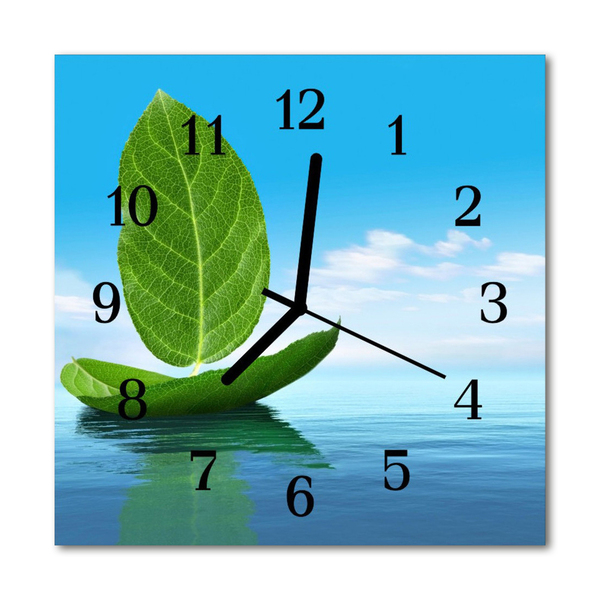 Glass Kitchen Clock Leaves nature green